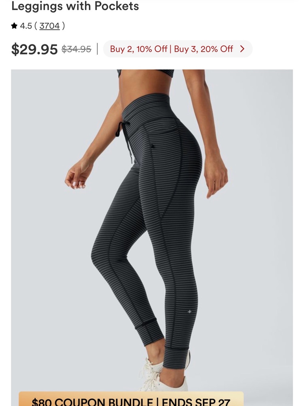 HALARA Black Striped High-Waist Leggings with Pockets